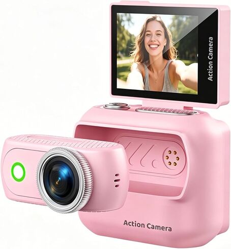 Yunseity Flip Screen Action Camera 4K Magnetic Detachable Camera Wireless Magnetic Action Detachable with 2in Touch Screen 48MP 4K Video for Vlogging Cycling (White) in Saudi Arabia