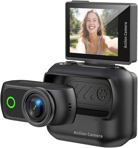 Yunseity Flip Screen Action Camera 4K Magnetic Detachable Camera Wireless Magnetic Action Detachable with 2in Touch Screen 48MP 4K Video for Vlogging Cycling (White) in Saudi Arabia