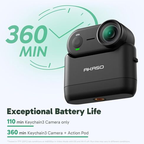 كاميرا AKASO Keychain3 4K Thumb Action - كاميرا جسم صغيرة، POVs بدون استخدام اليدين، يمكن تركيبها في أي مكان، التثبيت، عمر بطارية 360 دقيقة، كاميرا تسجيل فيديو محمولة مقاومة للماء 9.8 قدم، Pet POV (64 جيجابايت، أسود) in Kuwait