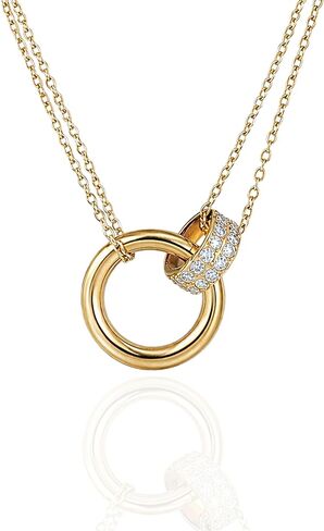 QueenBee Gold and Silver Interlocking Rings Necklace for Women – 14K Gold Plated Layered Chain, Circle Pendant Two-Tone Jewelry Gift for Birthday, Christmas – Hypoallergenic, Mixed Metal in Saudi Arabia
