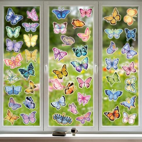 Tellingyou 57 Pcs Hello Spring Thick Gel Clings Colorful Flowers Butterfly Bee Bird Window Gel Decals Reusable Seasonal Floral Window Clings for Home Nursery Supplies in Saudi Arabia