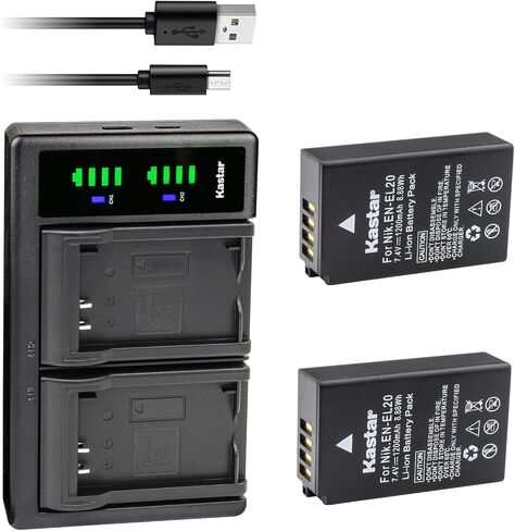 Kastar LTD2 USB Battery Charger Replacement for Nikon EN-EL20 Nikon EN-EL20a Battery, Nikon MH-27 MH-27a Nikon MH-29 MH-29a Charger, Nikon DL24-500, Blackmagic Pocket Cinema Camera in Kuwait