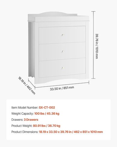 VEVOR Changing Table Dresser, Baby Diaper Change Station with 3 Drawers, Multi-Functional Modern Changing Table Dresser with Storage Organizer Nursery for Children's Room, White in Kuwait