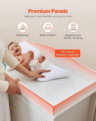 VEVOR Changing Table Dresser, Baby Diaper Change Station with 3 Drawers, Multi-Functional Modern Changing Table Dresser with Storage Organizer Nursery for Children's Room, White in Kuwait