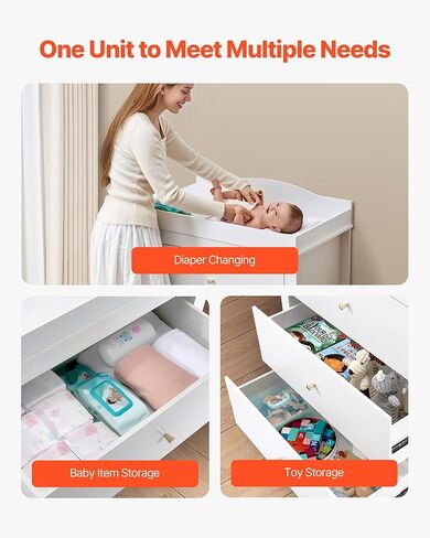 VEVOR Changing Table Dresser, Baby Diaper Change Station with 3 Drawers, Multi-Functional Modern Changing Table Dresser with Storage Organizer Nursery for Children's Room, White in Kuwait