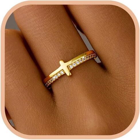 SUYACS 14K Gold Plated Cross Pray Rings for Women Non Tarnish 925 Sterling Silver Dainty CZ Faith Ring Trendy Stackable Eternity Promise Ring Birthday Wedding Jewelry Gifts to My Daughter in Saudi Arabia