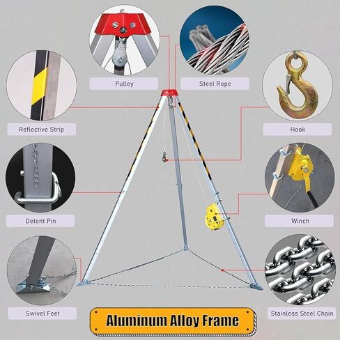 1200/1800/2600 LBS Self-Locking Rescue Tripod Kit with Winch - Foldable Manhole Entry & Confined Space Equipment for Safe Rescue Operations - Durable & Portable Tripod Set,2600LBS Winch Tripod Set in Saudi Arabia
