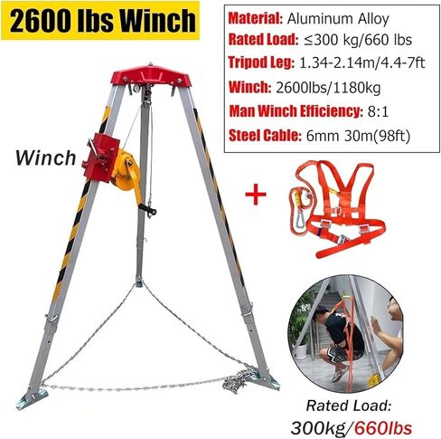 1200/1800/2600 LBS Self-Locking Rescue Tripod Kit with Winch - Foldable Manhole Entry & Confined Space Equipment for Safe Rescue Operations - Durable & Portable Tripod Set,2600LBS Winch Tripod Set in Saudi Arabia