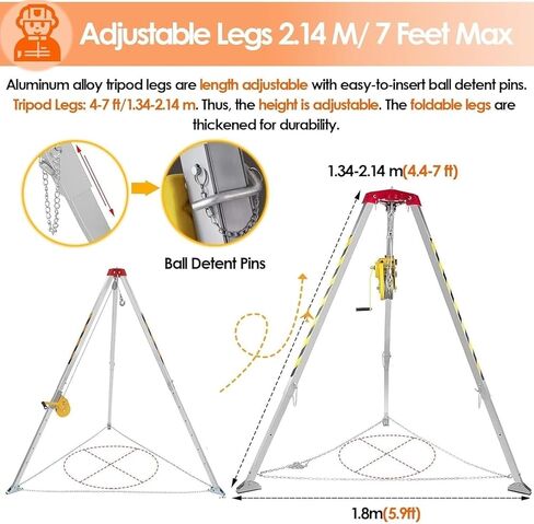 1200/1800/2600 LBS Self-Locking Rescue Tripod Kit with Winch - Foldable Manhole Entry & Confined Space Equipment for Safe Rescue Operations - Durable & Portable Tripod Set,2600LBS Winch Tripod Set in Saudi Arabia