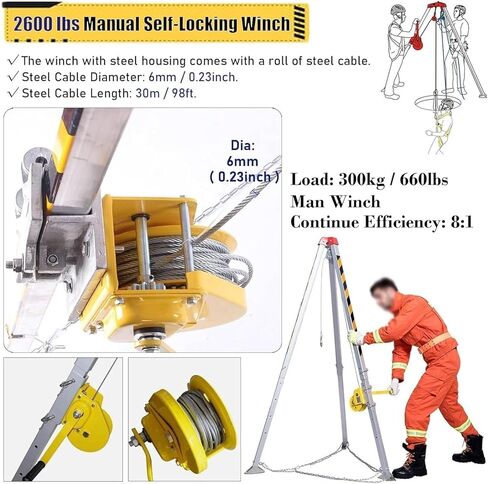 1200/1800/2600 LBS Self-Locking Rescue Tripod Kit with Winch - Foldable Manhole Entry & Confined Space Equipment for Safe Rescue Operations - Durable & Portable Tripod Set,2600LBS Winch Tripod Set in Saudi Arabia