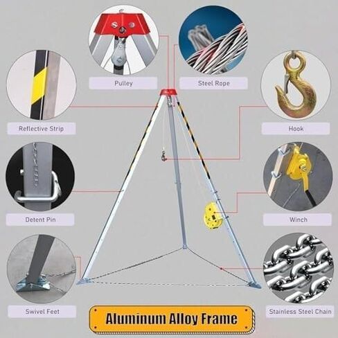 1200/1800/2600 LBS Self-Locking Rescue Tripod Kit with Winch - Foldable Manhole Entry & Confined Space Equipment for Safe Rescue Operations - Durable & Portable Tripod Set,2600LBS Winch Tripod Set in Saudi Arabia