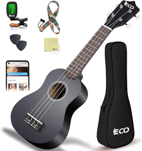 مجموعة المبتدئين من iECO Soprano Ukulele للأطفال والكبار مقاس 21 بوصة Ukelele مع اختيارات أوتار موالف حزام الجراب (وردي) in Kuwait