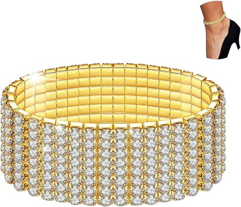 LucBuy 2PCS Twinkle Diamond Anklet, Elastic Rhinestone Tennis Ankle Bracelets for Women,Crystal Silver-Tone Sparkling Charm Foot Jewelry,Bling Shining Bridal Anklet Bracelet Gifts in Kuwait