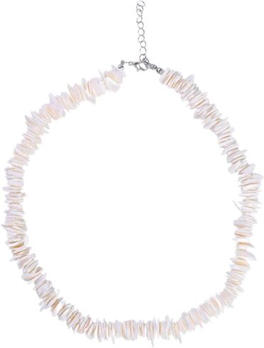 Hawaiian Style Puka Shell Seashell Beaded Choker Necklace Handmade Adjustable Chain Clam Chip Clavicle Necklace for Women Girl Teen Summer Beach Surfer Jewelry in Saudi Arabia