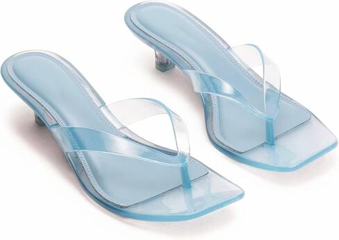 صندل Agodor Jelly Thong بكعب عالٍ للنساء، صندل شفاف بكعب منخفض للقطط للنساء مريح مربع مفتوح من الأمام كاجوال صيفي للشاطئ حذاء جيلي in Kuwait