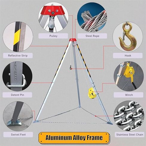 Heavy Duty Rescue Tripod Kit - Aluminum Alloy Confined Space Tripod with 1800LBS Hand Winch, Safety Belt & Winch for Emergency Rescue Operations,1200LBS Winch Tripod Set in Saudi Arabia