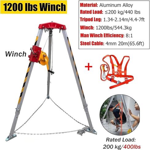 Heavy Duty Rescue Tripod Kit - Aluminum Alloy Confined Space Tripod with 1800LBS Hand Winch, Safety Belt & Winch for Emergency Rescue Operations,1200LBS Winch Tripod Set in Saudi Arabia