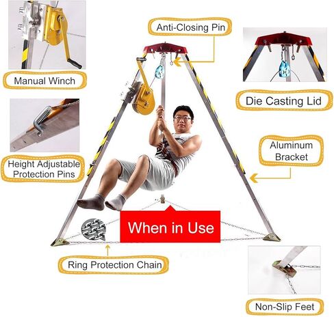 Rescue Tripod with Winch & Fall Protector - Heavy-Duty Aluminum Manhole Access Kit for Confined Space, Deep Well, Sewer Rescue,1200LBS Tripod kit in Saudi Arabia