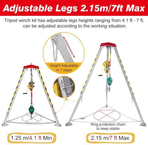 Rescue Tripod with Winch & Fall Protector - Heavy-Duty Aluminum Manhole Access Kit for Confined Space, Deep Well, Sewer Rescue,1200LBS Tripod kit in Saudi Arabia