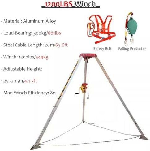 Heavy-Duty Rescue Tripod with Winch for Confined Spaces - 1200/1800/2600lbs Capacity, Retractable Legs, Ideal for Well & Sewer Rescue Operations - Durable Emergency Equipment,A in Saudi Arabia