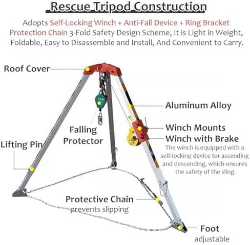 Heavy-Duty Rescue Tripod with Winch for Confined Spaces - 1200/1800/2600lbs Capacity, Retractable Legs, Ideal for Well & Sewer Rescue Operations - Durable Emergency Equipment,A in Saudi Arabia