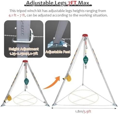 Heavy-Duty Rescue Tripod with Winch for Confined Spaces - 1200/1800/2600lbs Capacity, Retractable Legs, Ideal for Well & Sewer Rescue Operations - Durable Emergency Equipment,A in Saudi Arabia