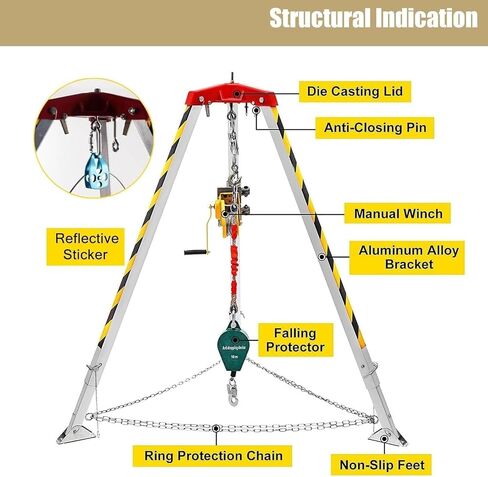 Aluminum Rescue Tripod with 1800LBS Winch, Confined Space Emergency Lifting & Rescue Equipment, Firefighter Tripod Kit for Safe Rescue Operations,1800LBS Winch in Saudi Arabia