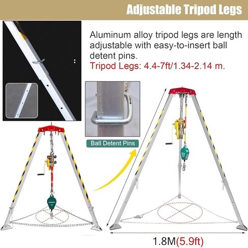 Aluminum Rescue Tripod with 1800LBS Winch, Confined Space Emergency Lifting & Rescue Equipment, Firefighter Tripod Kit for Safe Rescue Operations,1800LBS Winch in Saudi Arabia