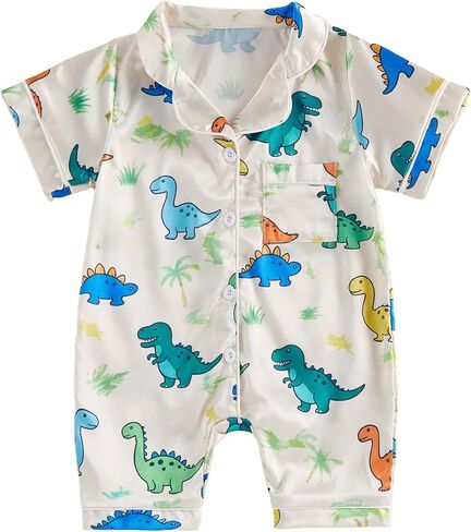fyclemt Newborn Baby Boy Girl Silk Pajamas Daisy Short Sleeve Button Up One Piece Romper Camo Jumpsuit Nightgown Sleepwear in Saudi Arabia