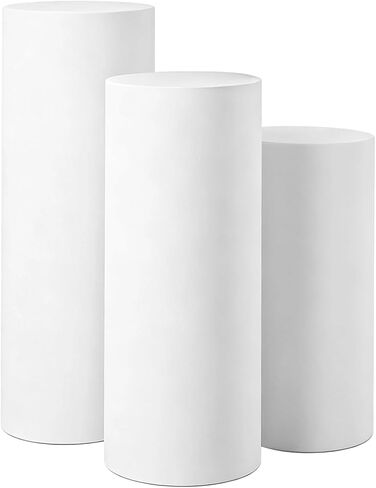 3 Pcs Cylinder Pedestal Stand Covers, White Elastic Round Backdrop Covers, Full Coverage, Reusable for Party, Wedding, Birthday in Kuwait