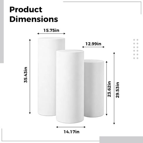 3 Pcs Cylinder Pedestal Stand Covers, White Elastic Round Backdrop Covers, Full Coverage, Reusable for Party, Wedding, Birthday in Kuwait