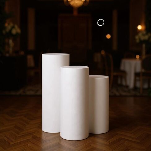 3 Pcs Elastic White Cylinder Backdrop Covers for Pedestal Stands, Full Coverage, Easy to Use, Wedding and Party Decor in Kuwait