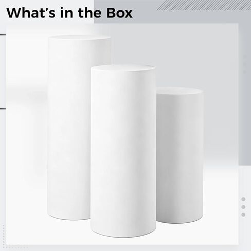 3 Pcs Elastic White Cylinder Backdrop Covers for Pedestal Stands, Full Coverage, Easy to Use, Wedding and Party Decor in Kuwait