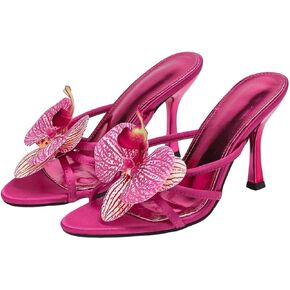 GORGLITTER Women's 3d Flower Heels Orchid Pointed Toe Kitten Heel Sandals Dressy Trendy Summer Wedding Heels in Kuwait