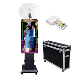 Magic Mirror Photo Booth with Touch Screen and Soft-Light Umbrella Photo Booth Machine with RGB Light,Idea Printing and Share for Event Rental Party (White, Machine+Camera) in Kuwait