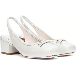 حذاء Agodor Slingback للنساء من الساتان المكشكش حذاء Mary Jane مع فيونكة عند أصابع القدم مربعة حذاء راقصة الباليه بكعب منخفض مكتنز وحزام خلفي مرن مريح لباس الباليه in Kuwait