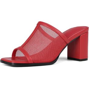 femflame Heel Mules for Woman Slide Mesh Sandals Chunky Heels Mules Comfort Backless Heeled Sandals with Open Square Toe Block Heel Slip on Casual Shoes for Summer Daily in Kuwait