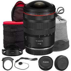 مجموعة عدسات Canon RF 7-14mm f/2.8-3.5L Fisheye STM | تكبير احترافي فائق الاتساع من سلسلة L-Series مع منظور عين السمكة والتركيز البؤري التلقائي STM السلس | لصور المناظر الطبيعية والصور المتحركة (7343C002) + حافظة العدسة + حافظة الغطاء in Kuwait