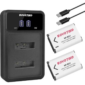2 حزمة بطارية NP-BX1 وشاحن LCD مزدوج الفتحة، بطارية إعادة شحن لسوني ZV-1، ZV-1 II، Cyber-Shot DSC-HX80/90V/95/99، RX1، RX1R II، RX100 (II/III/IV/V/VA/VI/VII)، الكاميرات in Kuwait
