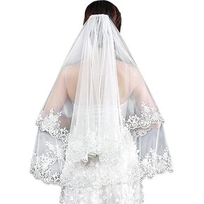 Long Wedding Veil for brides With Lace and Metal Comb,Cathedral Length 1 Tier Tulle Bridal Veils in Saudi Arabia