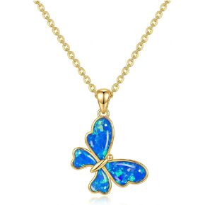 Aihpos 14K Gold Butterfly Necklaces For Women Solid Gold Butterfly Pedant Necklace With Blue Opal For Women Girls Gold Opal Necklace Delicate Butterfly Jewelry For Her, 16+1+1 inches in Kuwait