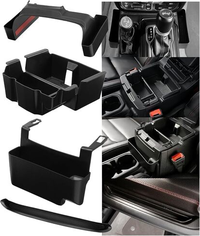 Cyfie 4 قطع منظم وحدة التحكم المركزية لعام 2026 2025 2024 Jeep Wrangler JL JLU 4XE وGladiator JT الملحقات الداخلية، منظم ناقل الحركة، صندوق تخزين مسند الذراع المعلق، صينية جانبية للركاب in Saudi Arabia