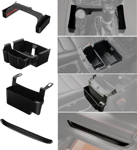Cyfie 4 قطع منظم وحدة التحكم المركزية لعام 2026 2025 2024 Jeep Wrangler JL JLU 4XE وGladiator JT الملحقات الداخلية، منظم ناقل الحركة، صندوق تخزين مسند الذراع المعلق، صينية جانبية للركاب in Saudi Arabia