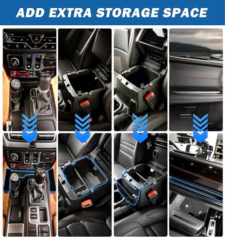 Cyfie 4 قطع منظم وحدة التحكم المركزية لعام 2026 2025 2024 Jeep Wrangler JL JLU 4XE وGladiator JT الملحقات الداخلية، منظم ناقل الحركة، صندوق تخزين مسند الذراع المعلق، صينية جانبية للركاب in Saudi Arabia