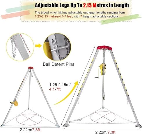 Heavy-Duty Aluminum Alloy Rescue Tripod Kit, Easy Assemble Confined Space Tripod for Sewer Wellhead, 1800 lbs Capacity, Ideal for Safety & Rescue Operations,1800IBS-2 in Kuwait