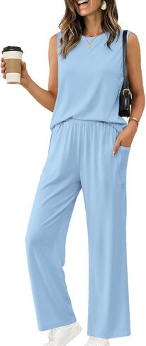 Ekouaer Women Pajamas Sets Casual Tank Tops and Pants Comfy Sleeveless Lounge Set 2 Piece Outfits in Kuwait