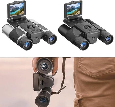 منظار 10x25 مع كاميرا وشاشة LCD 2 بوصة، تسجيل فيديو بدقة 5 ميجابكسل 1080 بكسل، لمجال رؤية كبير لمشاهدة الطيور، الرياضة، الحفلات الموسيقية، السفر، أسود in Kuwait