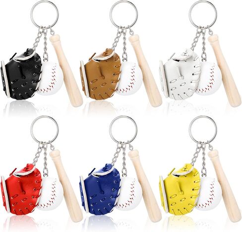 6 Pcs Baseball Keychain for Men Women Wooden Bat Keychain with Ball Mitt for Baseball Party Favors in Saudi Arabia