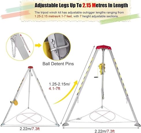 Heavy-Duty Aluminum Alloy Rescue Tripod Kit, Easy Assemble Confined Space Tripod for Sewer Wellhead, 1800 lbs Capacity, Ideal for Safety & Rescue Operations,2600IBS in Saudi Arabia