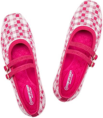 Frank Mully Women's Flats Square Toe Mary Jane Shoes Ballet Flats with Strap Comfortable Slip On Knit Shoes Dressy Casual in Saudi Arabia